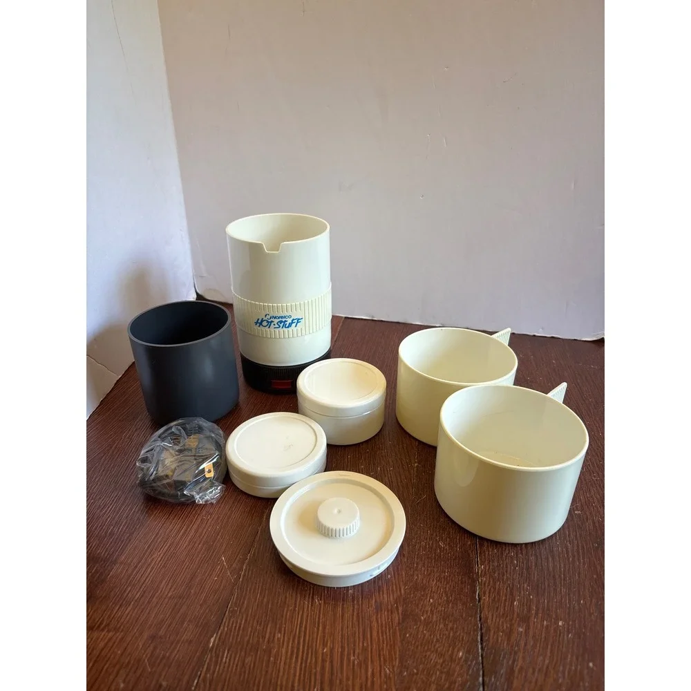 Vintage Norelco Hot Stuff Travel Water Heater Mugs Cream White Portable HB5100